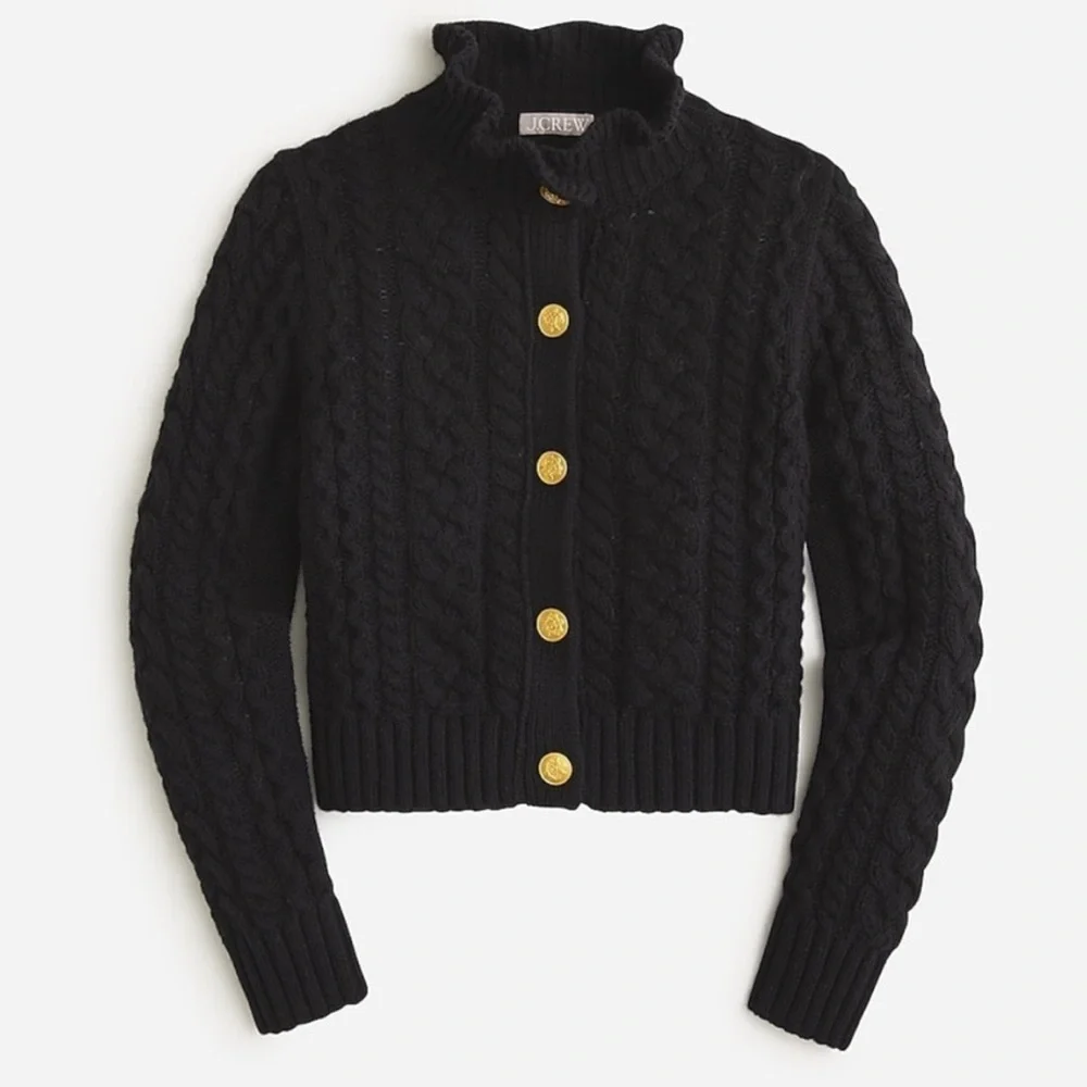 J Crew Cable Knit Ruffle Neck Cardigan Sweater | XXS NWT